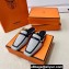Hermes Groupie mules in H canvas and calfskin Black with miniature permabrass-plated Paris buckle (original quality)