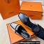 Hermes Groupie mules in H canvas and calfskin Black with miniature permabrass-plated Paris buckle (original quality)