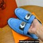 Hermes Iota mules in suede goatskin Blue with iconic oversized Kelly buckle (original quality)