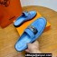 Hermes Iota mules in suede goatskin Blue with iconic oversized Kelly buckle (original quality)