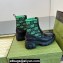 Gucci Heel 6cm Women's Horsebit ankle boots with GG jersey Black/Green 2024