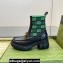 Gucci Heel 6cm Women's Horsebit ankle boots with GG jersey Black/Green 2024