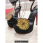 Christian Louboutin Heel 14cm Button Flower Strass Loubi Queen Alta Platform Sandals Black 2024