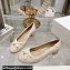 Dior Heel 5cm Ballet Pumps with Grosgrain bow and Pearl in Quilted Cannage Calfskin Beige 2024
