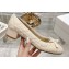Dior Heel 5cm Ballet Pumps with Grosgrain bow and Pearl in Quilted Cannage Calfskin Beige 2024