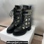 Dior Heel 4.5cm D-Major Ankle Boots in Black Calfskin with Deep Blue and Beige Embroidered Cannage Cotton 2024