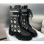Dior Heel 4.5cm D-Major Ankle Boots in Black Calfskin with Deep Blue and Beige Embroidered Cannage Cotton 2024