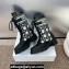 Dior Heel 4.5cm D-Major Ankle Boots in Black Calfskin with Deep Blue and Beige Embroidered Cannage Cotton 2024