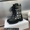 Dior Heel 4.5cm D-Major Ankle Boots in Black Calfskin with Deep Blue and Beige Embroidered Cannage Cotton 2024