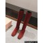 Miu Miu Crystal Heel Suede Leather High Boots Red 2024