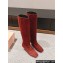 Miu Miu Crystal Heel Suede Leather High Boots Red 2024