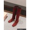 Miu Miu Crystal Heel Suede Leather High Boots Red 2024