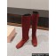 Miu Miu Crystal Heel Suede Leather High Boots Red 2024