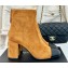 Chanel Heel 7cm Suede Calfskin & Lambskin Short Boots G45900 Light Brown & Black 2024