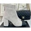 Chanel Heel 7cm Suede Calfskin & Lambskin Short Boots G45900 Gray & Black 2024