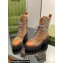 Gucci Women's Lace-up Ankle Boots in GG Canvas and Leather Brown 2024