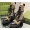 Gucci Women's Lace-up Ankle Boots in GG Canvas and Leather Black 2024