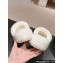 Chanel Gold Pearl CC Logo Shearling Platform Mules White 2024