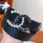 Chanel Pearl and Chain CC Logo Width 3cm Leather Belt