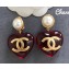 Chanel Resin Pearl Heart Pendant Earrings Red/White 2018