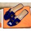 Hermes Oran Patent Calfskin Flat Sandals Blue 2018