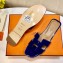 Hermes Oran Patent Calfskin Flat Sandals Blue 2018
