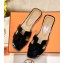 Hermes Oran Patent Calfskin Flat Sandals Black 2018