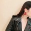 Celine Crystal Ring Earrings Red 2018