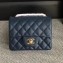 Chanel Classic Flap Mini Bag A1115 in Caviar Leather Sapphire with Golden Hardware 
