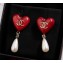 Chanel Heart Pearl Short Earrings Red 2018