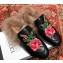 Gucci Princetown Leather Fur Slipper Black Flowers