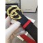 Gucci Width 3.7cm Grained Calfkin Round Buckle Double Belt  Black/Red/Gold 2018