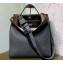 Fendi Roman Leather Peekaboo X-Lite Regular Tote Bag Gray 2019