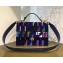 Fendi Kan I Leather & Silk With FF Texture Outlines Handbag Dark Blue 2018