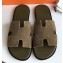 Hermes Izmir Men's Slipper Sandals in Suede Navy Green