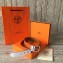 Hermes Square Buckle Leather Belt Orange/Silver