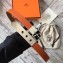 Hermes Square Buckle Leather Belt Orange/Silver