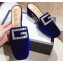 Gucci Heel 6cm Crystal G Slipper Mules Velvet Blue 2019