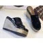 Hermes Patent Leather Platform 4cm Wedge Heel 11cm Studded Espadrille Sandals Black