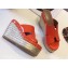 Hermes Patent Leather Platform 4cm Wedge Heel 11cm Studded Espadrille Sandals Orange