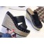 Hermes Calfskin Platform 4cm Wedge Heel 11cm Studded Espadrille Sandals Black