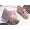 Hermes Calfskin Platform 4cm Wedge Heel 11cm Studded Espadrille Sandals Pink