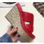 Hermes Croco Pattern Platform 4cm Wedge Heel 11cm Studded Espadrille Sandals Red