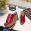 Hermes Croco Pattern Platform 4cm Wedge Heel 11cm Studded Espadrille Sandals Red