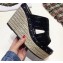 Hermes Croco Pattern Platform 4cm Wedge Heel 11cm Studded Espadrille Sandals Black