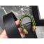 Gucci Width 3.5cm Leather Belt Black with Green Crystal Dionysus Buckle