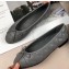 Chanel Leather Classic Bow Ballerinas Flats Quilted Gray