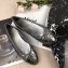 Chanel Leather Classic Bow Ballerinas Flats Quilted Silver/Black Sole