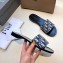 Dior Obliuqe Jacquard Canvas Dway Mules Slipper Sandals Navy Blue 2019