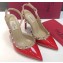 Valentino Heel 9.5cm Rockstud Patent Leather Slingback Pumps Red